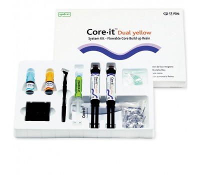 Core It Dual yellow system kit (Большой Набор композитный материал 2 шпр по 10 г ,1 Эсбонд (5мл),1Эсбондактиватор, 1 шпр. ФайнЭйч, блокнот для смешивания, насадки смешивающие)